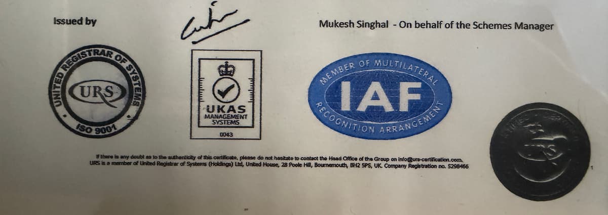 ISO Certification stamps - URS, UKAS, IAF
